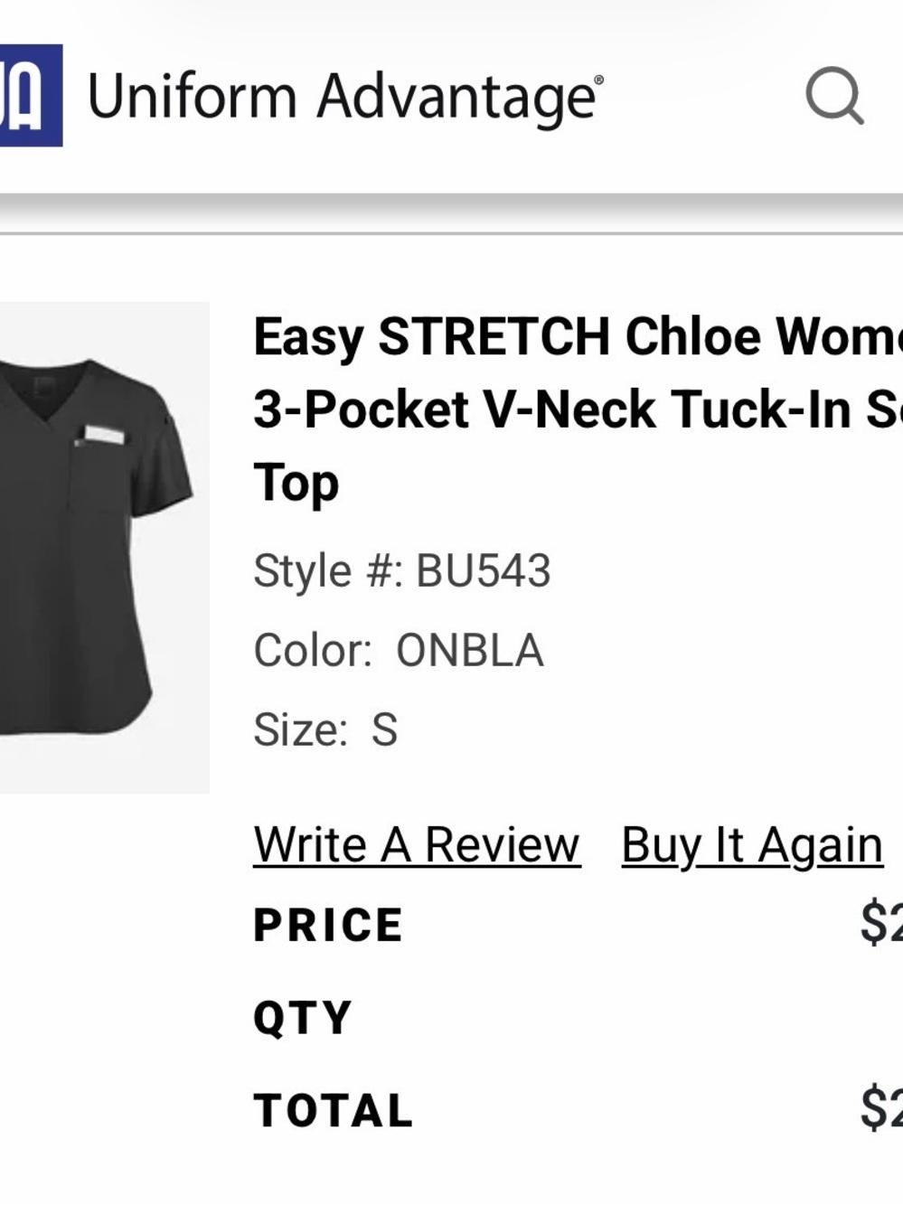 Uniform Advantage Black Easy Stretch Chloe 3-Pocket V-Neck Top